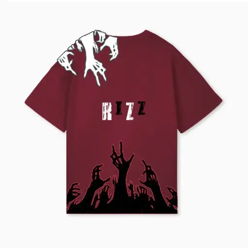 maroon oversized t-shirt hands print